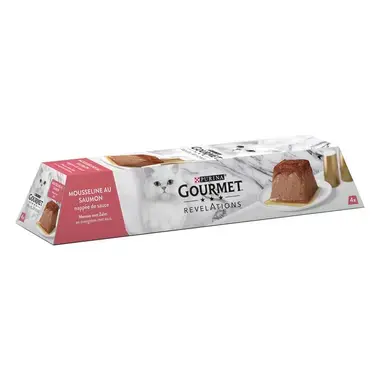 4x eenheid PURINA GOURMET® REVELATIONS™ Mousse met Zalm en overgoten met saus