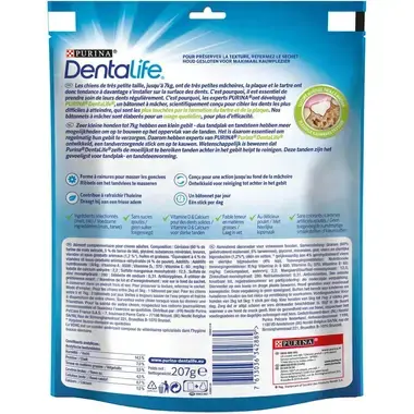 Dos d'emballage Dentalife® Bâtonnets à mâcher pour chien de très petite taille entre 2 et 7kg