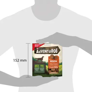 Afmetingen Purina® AdVENTuROS™ hondensnack met buffel